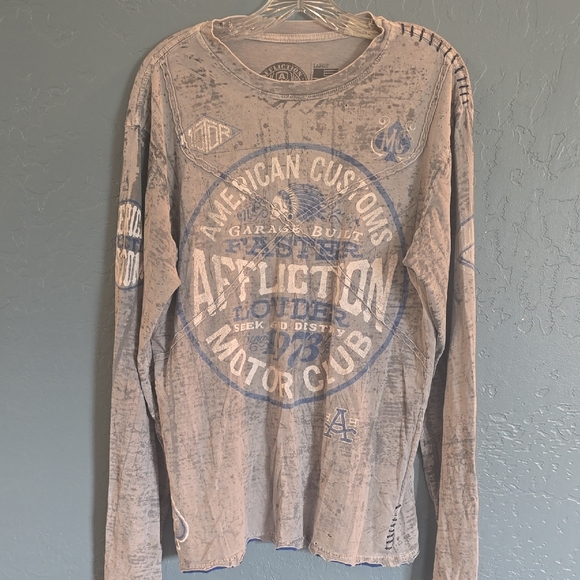Affliction Other - Affliction Men's Distressed Blue and Gray Long Sleeve Tee